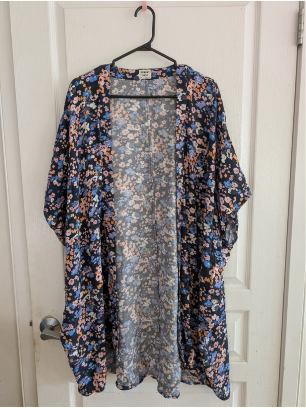 Women's Sunday Best Floral Kimono S/M Black Blue